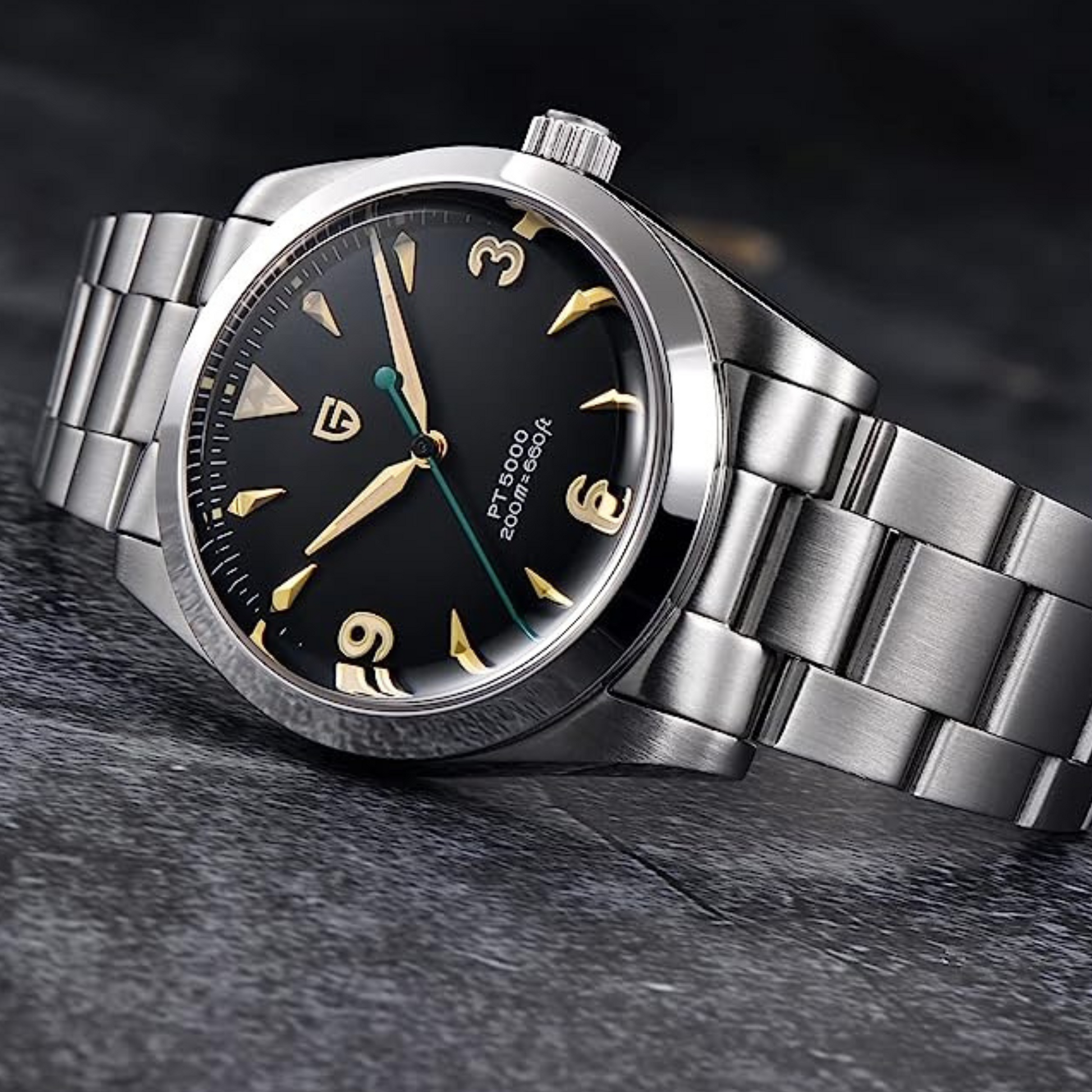 Pagani Design PD-1723 Air King 36 mm 200 m Automatic Watch AR Sapphire crystal with Lume Stainless steel & PT-5000 Movement- Black