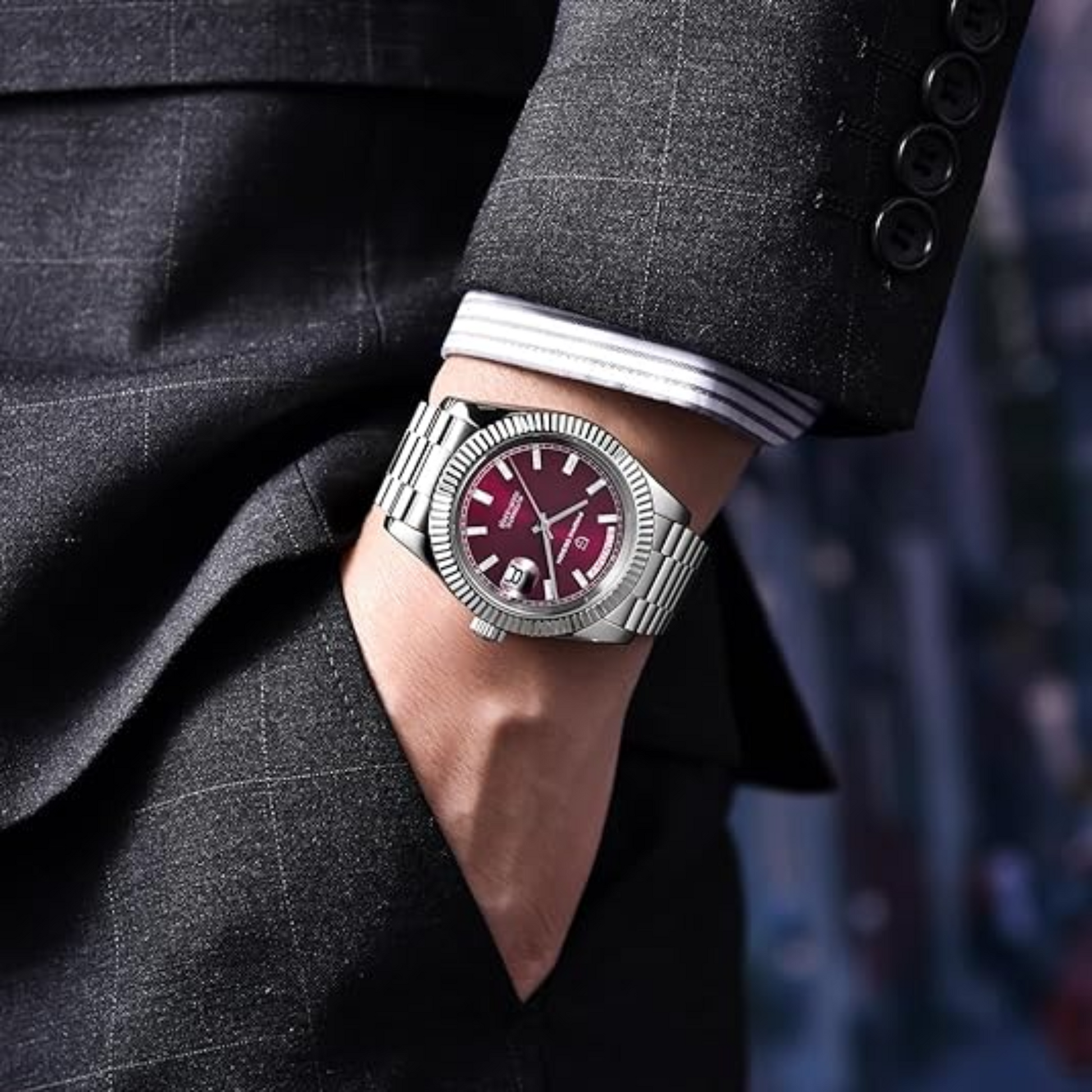 Pagani Design DD40 PD-1783 Men's Watches Luxury Automatic Watch AR Sapphire Glass Mechanical Wristwatch Men NH36A  - Maroon Dial