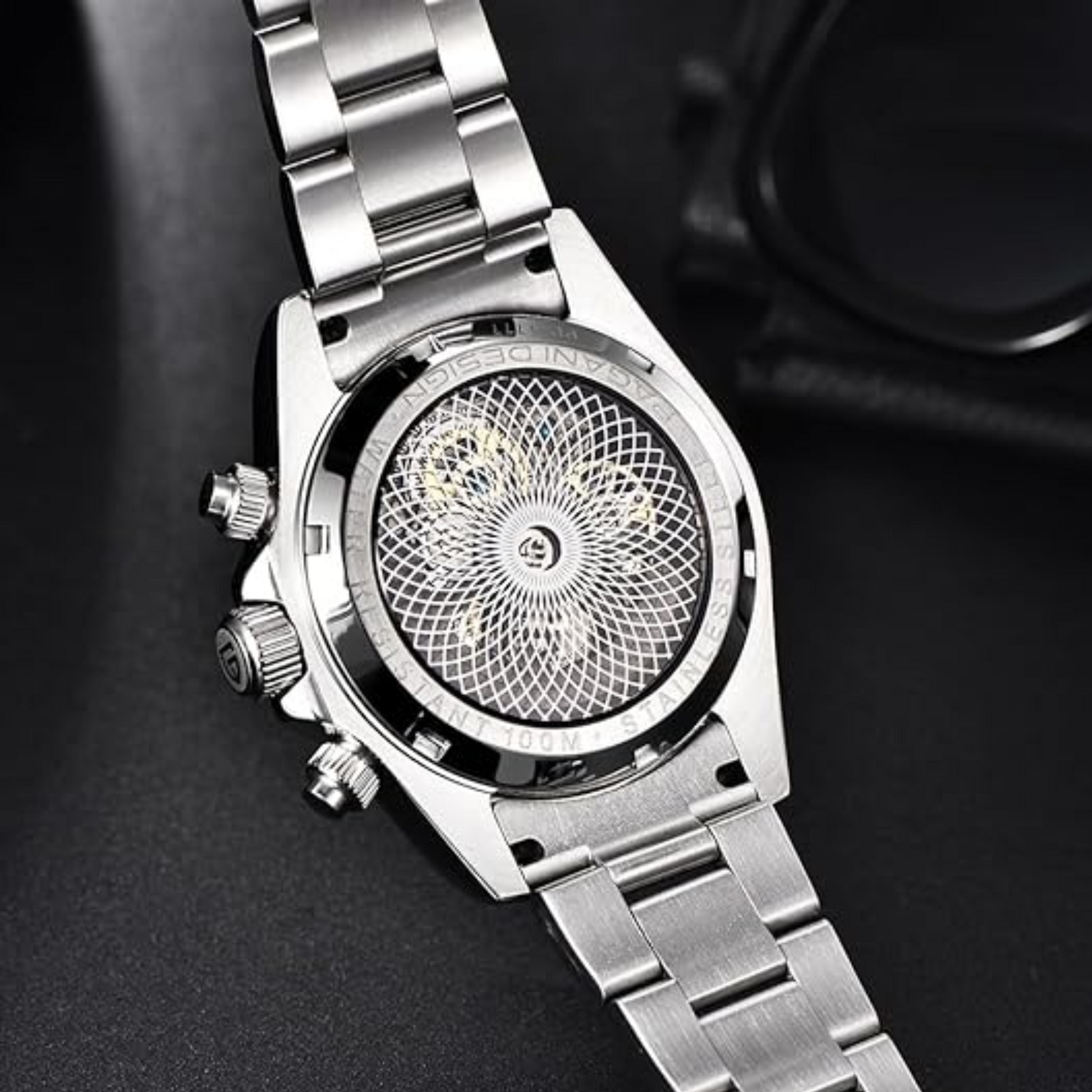 PAGANI DESIGN PD-1777 Automatic Stainless Steel Skeleton Mechanical Wrist Watch - Rainbow Bezel