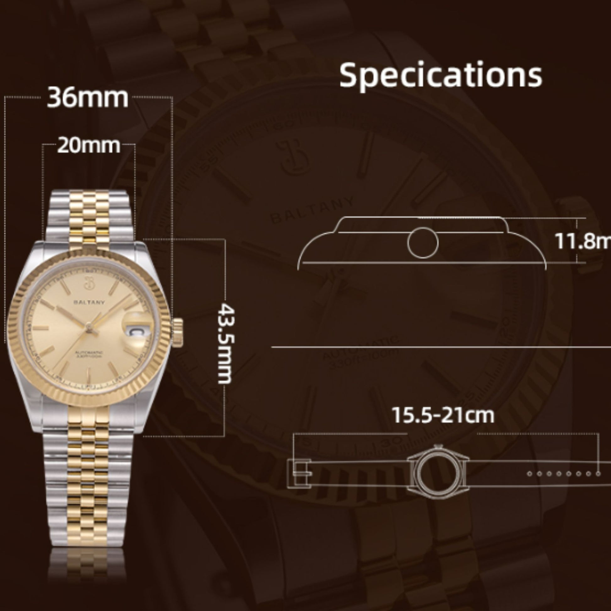 S4084 DJ Dress Watch for Men NH35 Movement Retro 36MM Automatic Wristwatch with Fluted Bezel