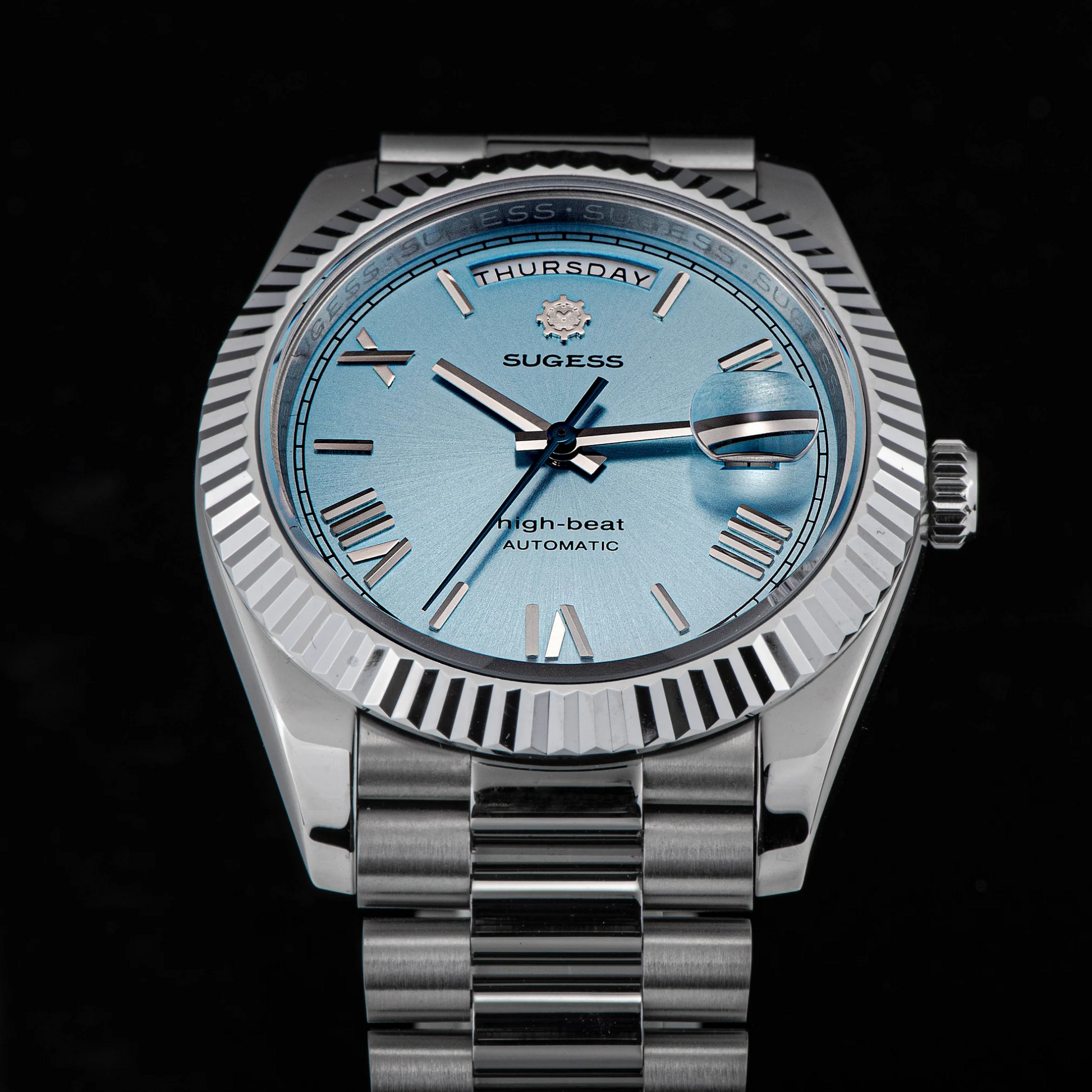 Sugess Heritage 433 DD Date and Day Display Stainless-Steel - Light Blue Dial