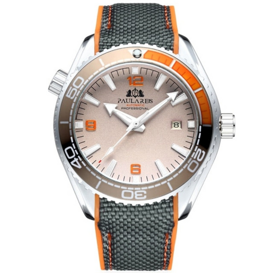 PAULAREIS Seamaster Diver 300 Homage Automatic Movement | Stainless Steel Dial Men's 45 MM Watch |  Sunburst Dial - Orange