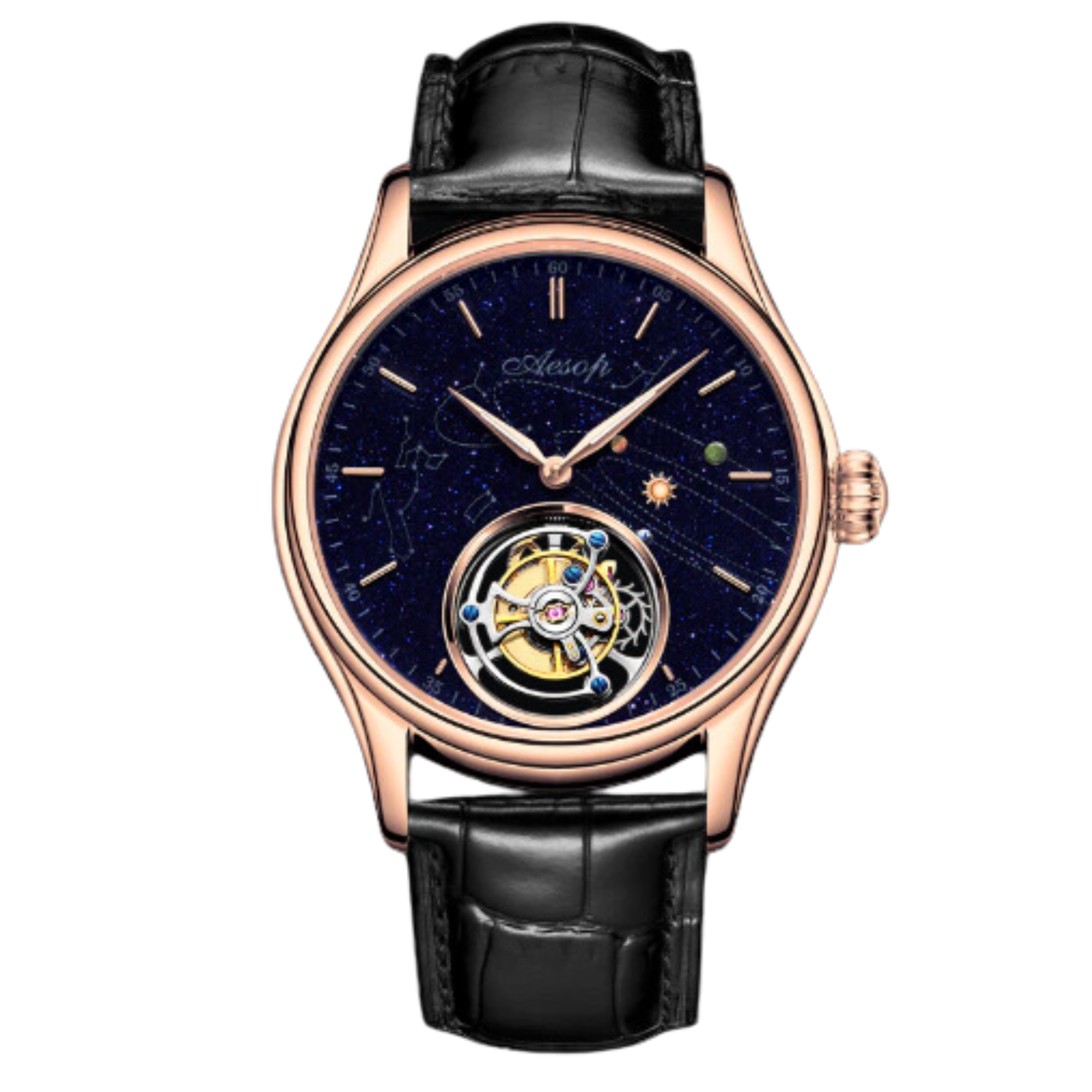AESOP Mens Luxury Real Flying Tourbillon Mechanical Sapphire