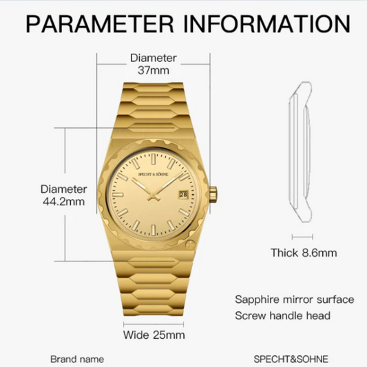 Specht&Sohne 37 mm Mens Luxury Watch With Japanese Quartz Movement - Imperial Quartz - Golden Edition