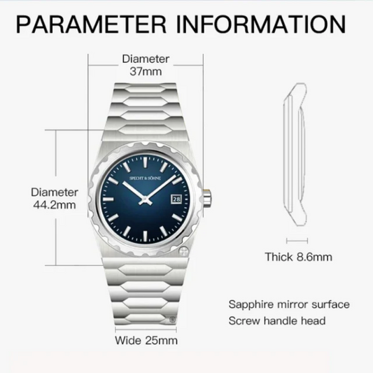 Specht&Sohne 37 Mm Mens Luxury Watch With Japanese Quartz Movement- Imperial Quartz - Blue Edition