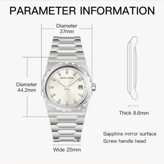 Specht&Sohne 37 Mm Mens Luxury Watch With Japanese Quartz Movement - Imperial Quartz - Silver Edition