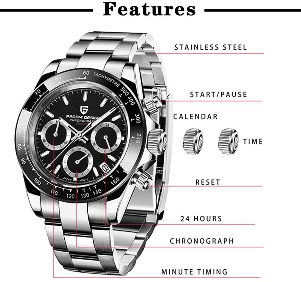 Pagani Design PD-1644 Daytona Chronograph Luxury Waterproof Movement (Japanese VK63) | Stainless Steel Men's 40MM Watch Pagani Design watch india dream watches