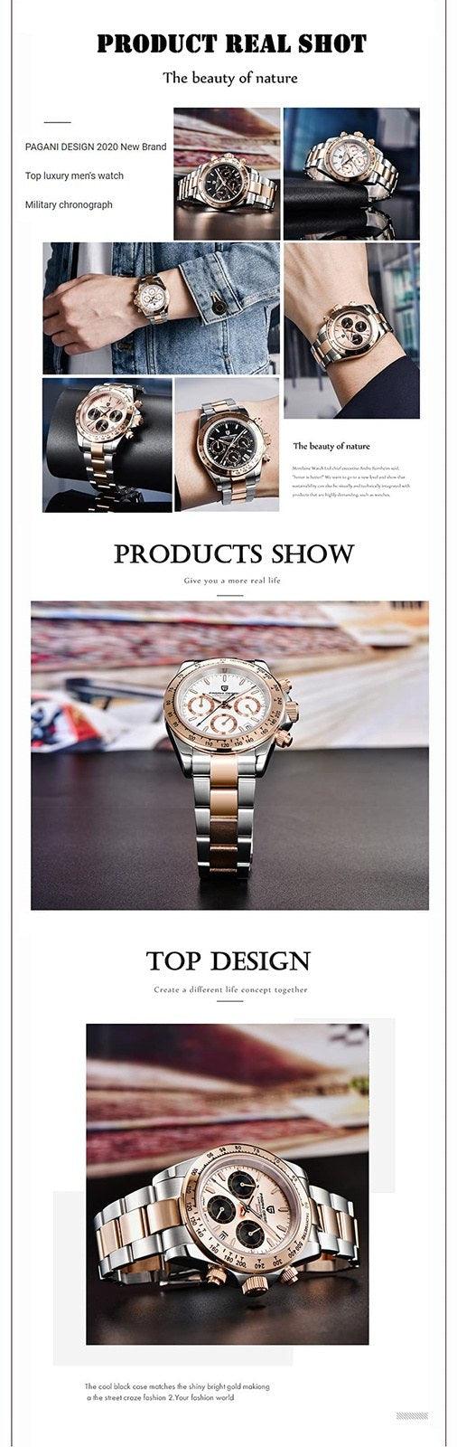 Pagani Design PD-1644 Daytona Chronograph Luxury Waterproof Movement (Japanese VK63) | Stainless Steel Men's 40MM Watch Pagani Design watch india dream watches