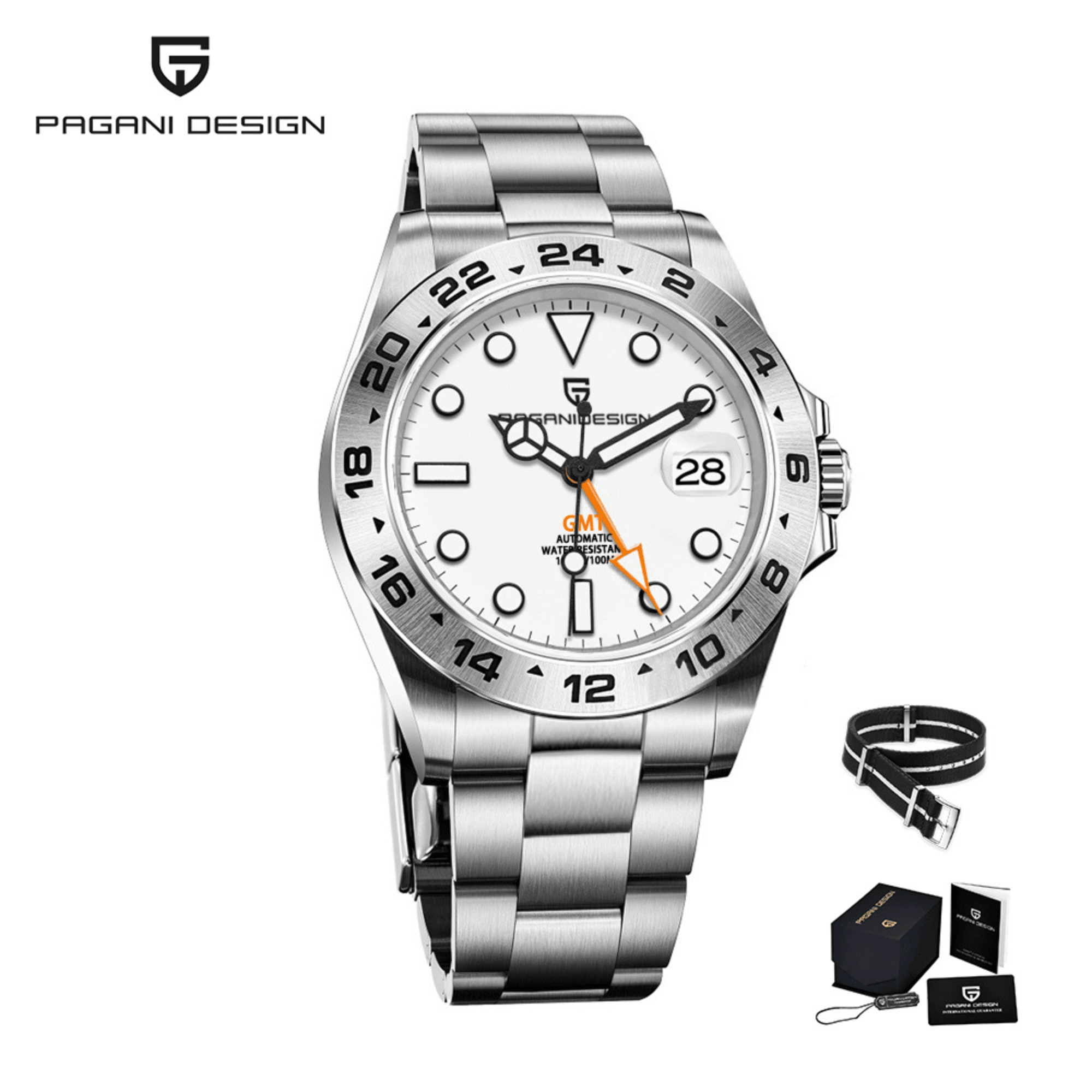 Pagani Design PD-1762 Seiko NH34 Movement equipped with AR AF Anti-Radiation Coating Automatic Watch Stainless Steel Men's GMT Explorer II - White
