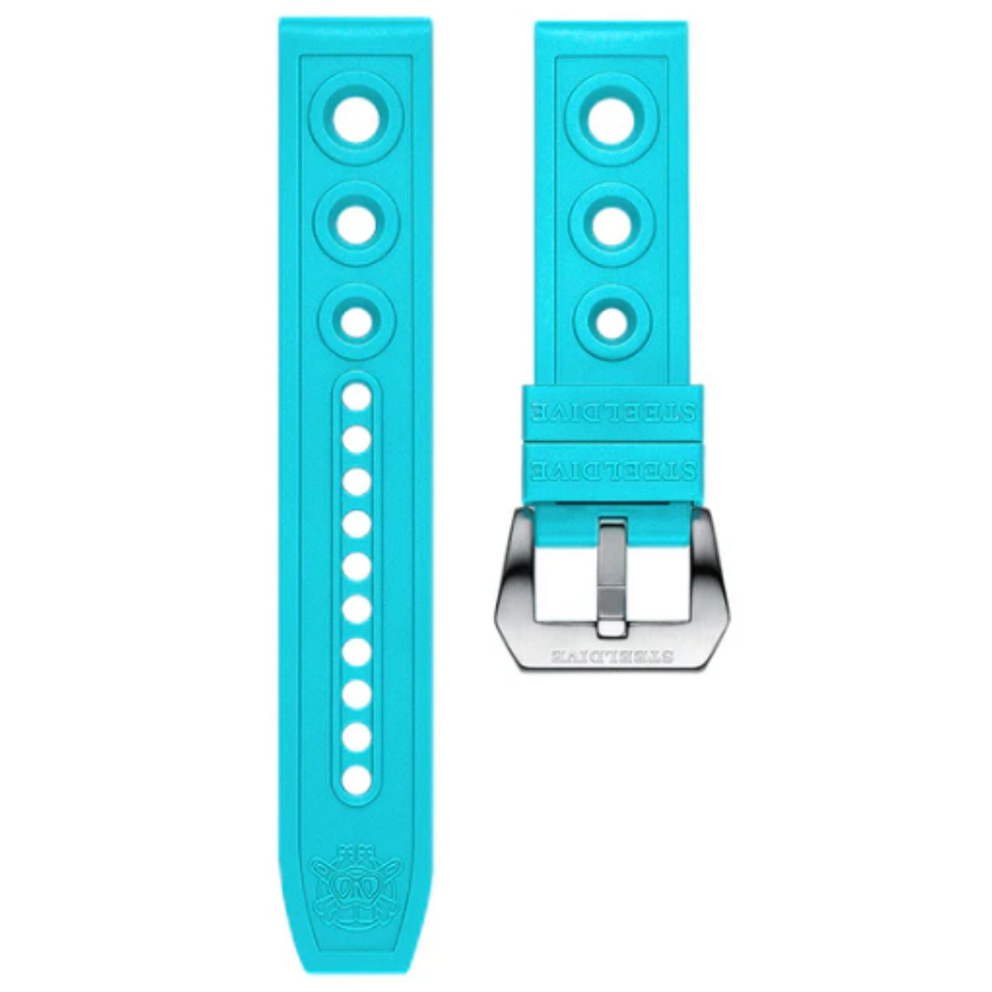 Steeldive Hole Rubber Watch Strap Watch Band - Light Blue 20 mm