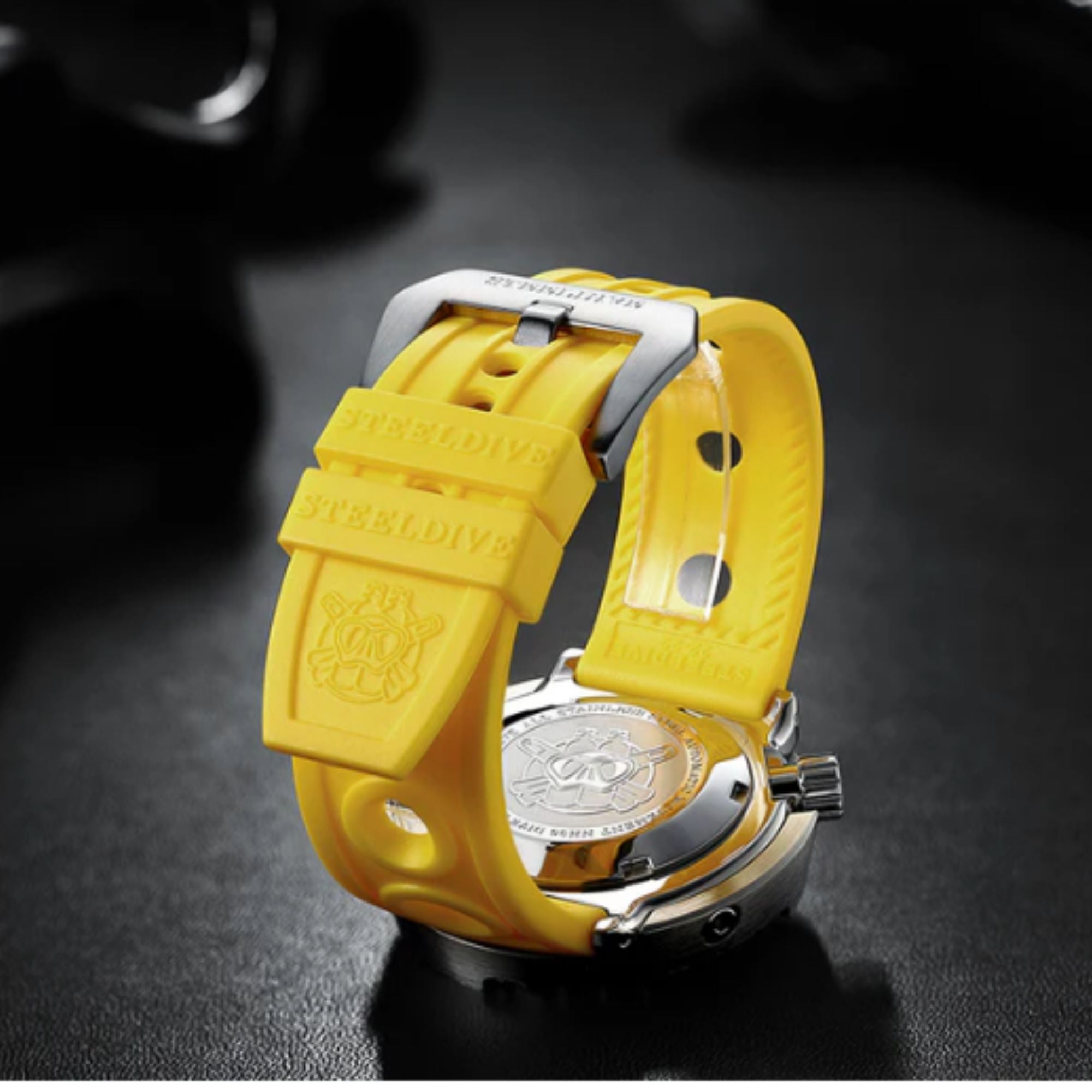 Steeldive Hole Rubber Watch Strap Watch Band - Yellow 20 mm