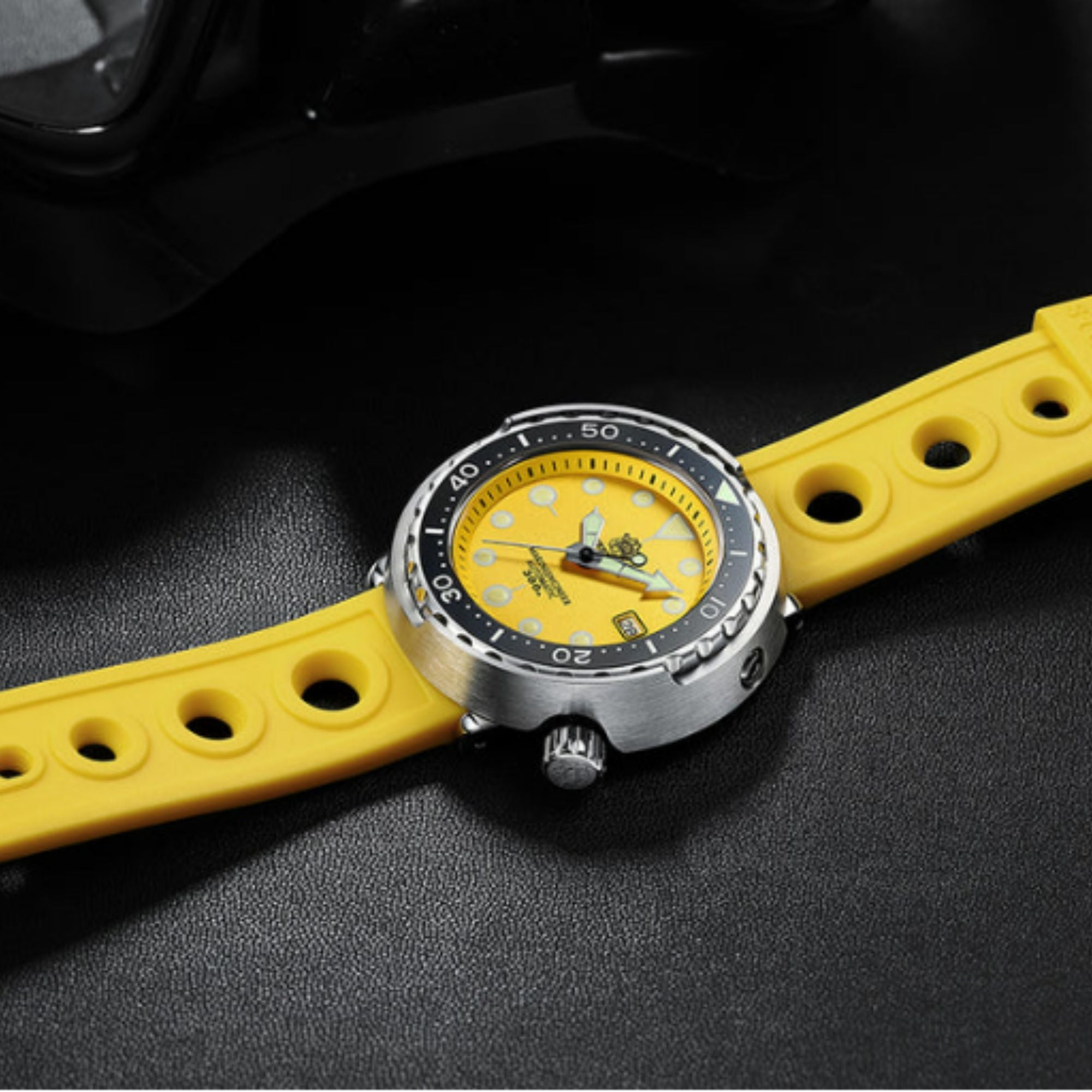 Steeldive Hole Rubber Watch Strap Watch Band - Yellow 20 mm