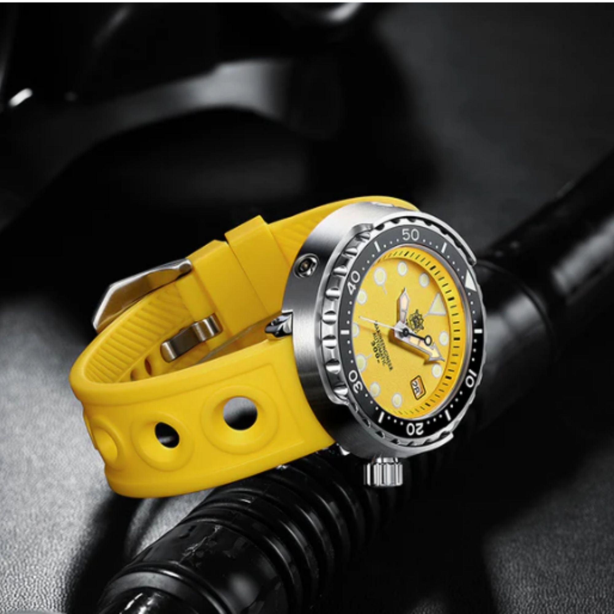 Steeldive Hole Rubber Watch Strap Watch Band - Yellow 20 mm