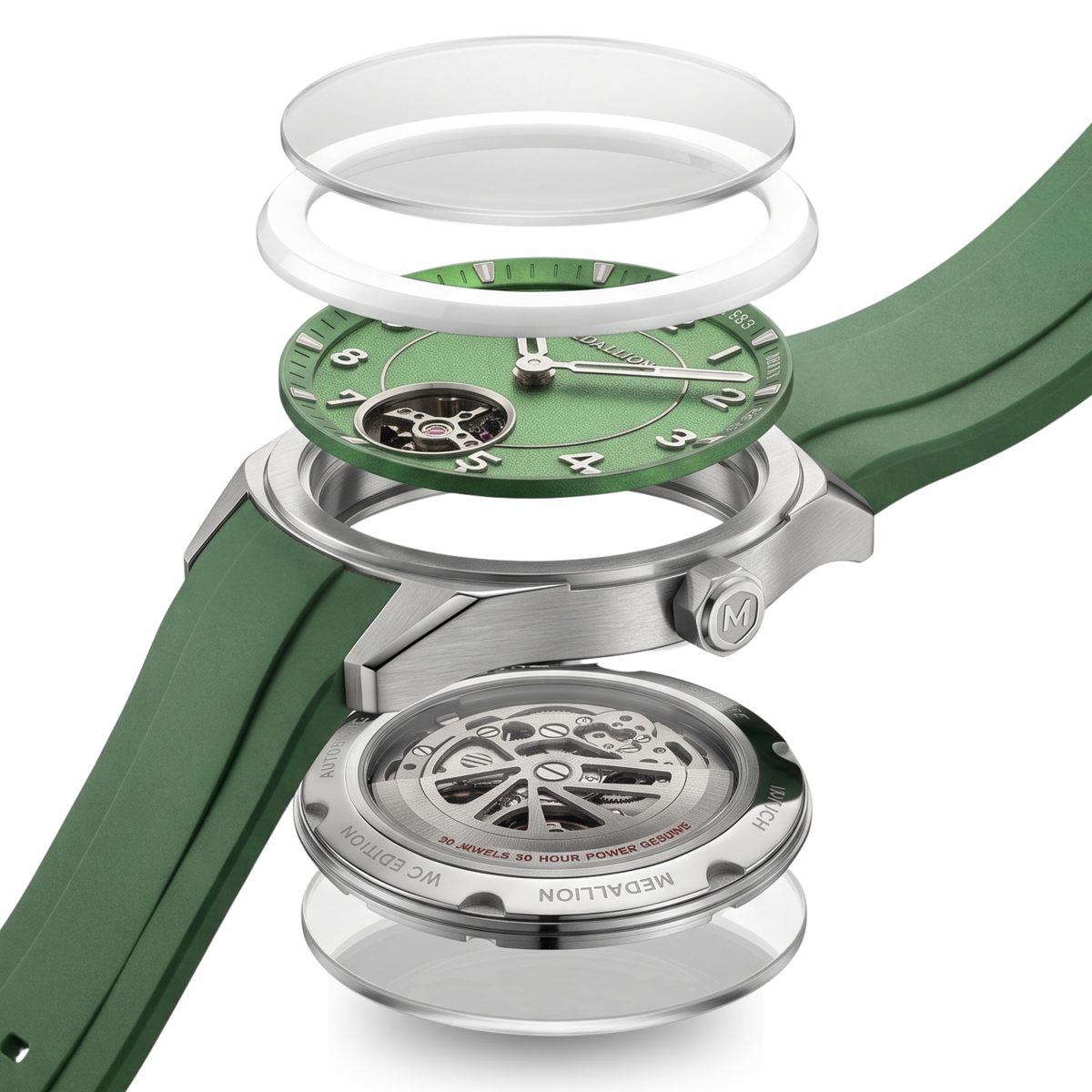 MEDALLION  The Cricket Watch | World Cup Edition | Silver with Green FKM Strap