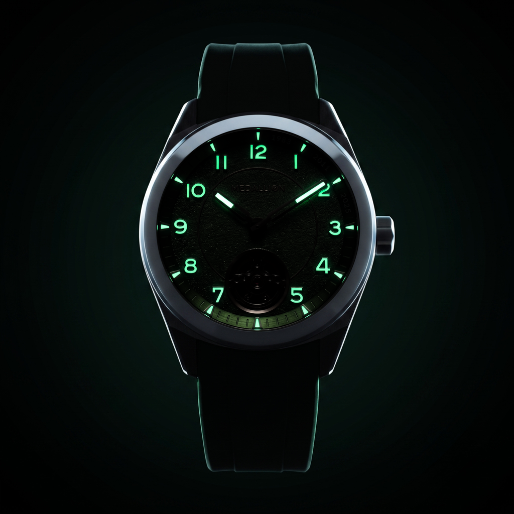 MEDALLION  The Cricket Watch | World Cup Edition | Rose Gold with Green FKM Strap