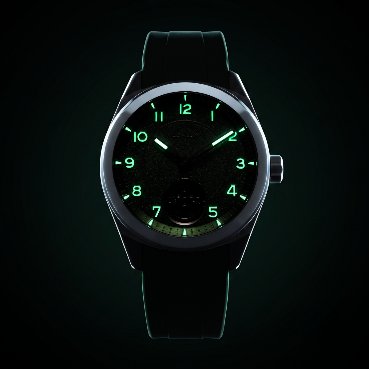 MEDALLION  The Cricket Watch | World Cup Edition | Rose Gold with Green FKM Strap