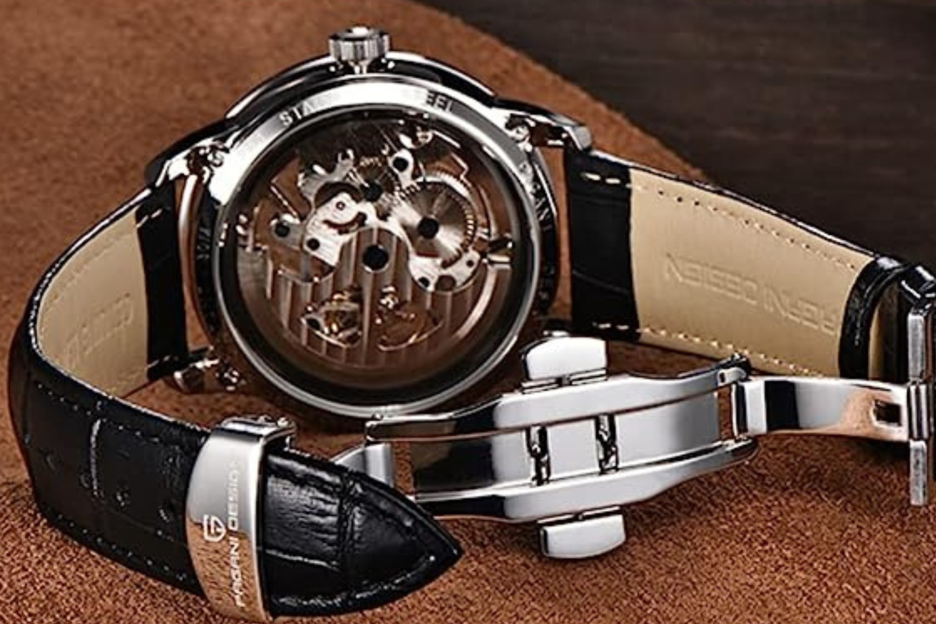 Pagani Design PD-1638 2023 Men's Automatic Skeleton Mechanical Automatic Stainless Steel Watch with Leather Strap Pointer Series 100 Meters Waterproof