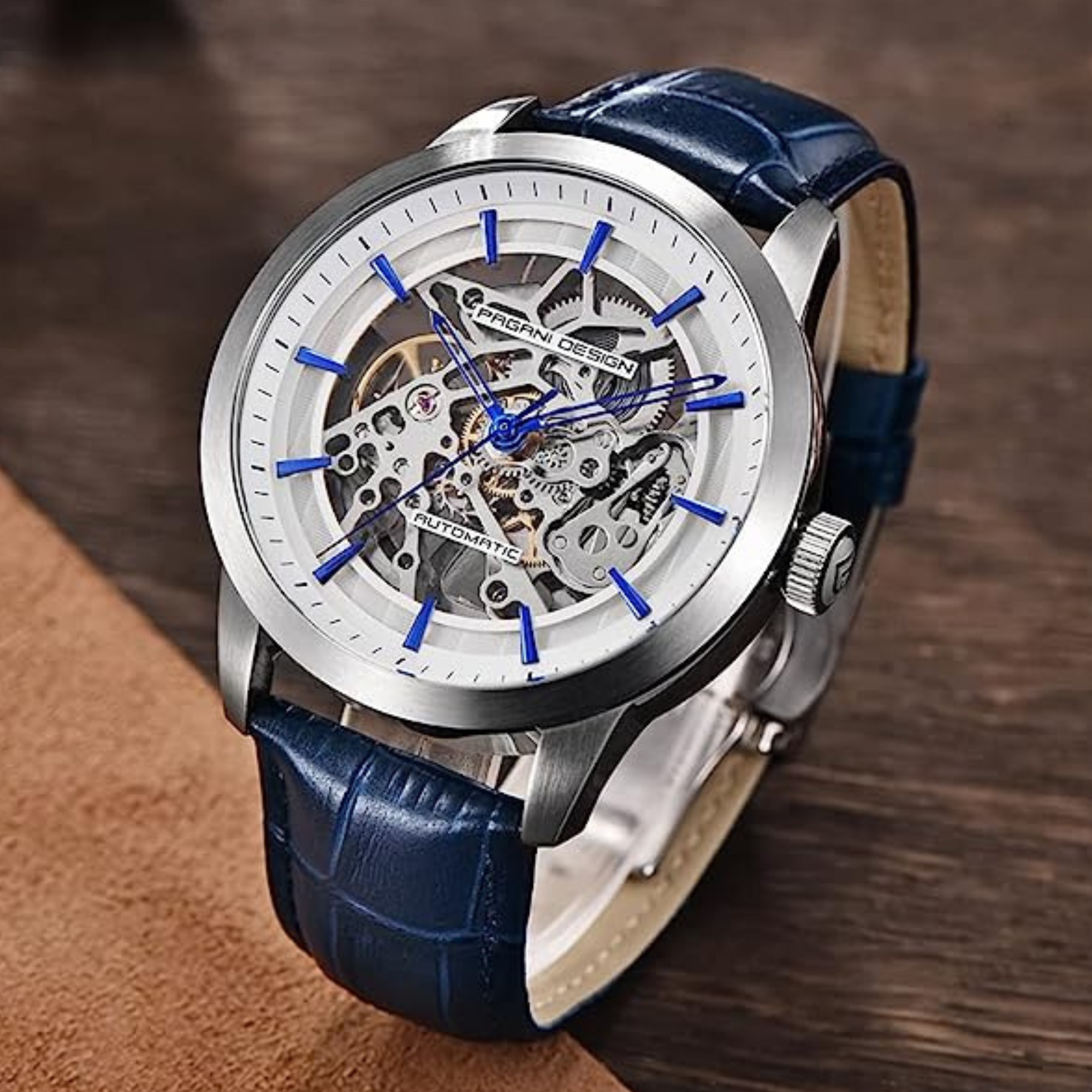 Pagani Design PD-1638 2023 Men's Automatic Skeleton Mechanical Automatic Stainless Steel Watch with Leather Strap Pointer Series 100 Meters Waterproof
