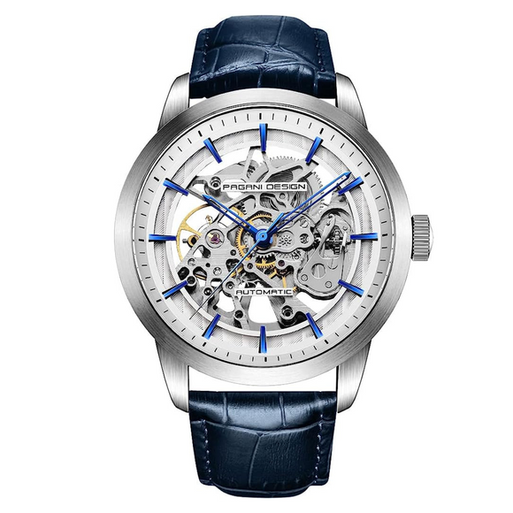 Pagani Design PD-1638 2023 Men's Automatic Skeleton Mechanical Automatic Stainless Steel Watch with Leather Strap Pointer Series 100 Meters Waterproof