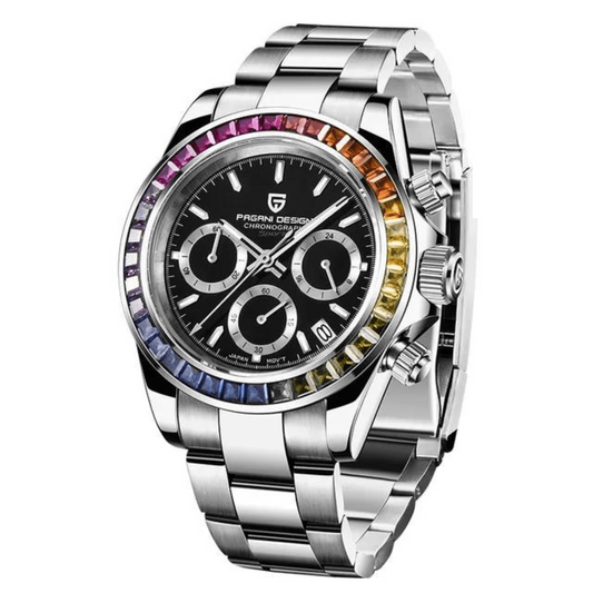 Pagani Design | Luxury | Meca-quartz Movement (SeikoVK63) | Stainless Steel Men's 40MM Watch (Rainbow Black)
