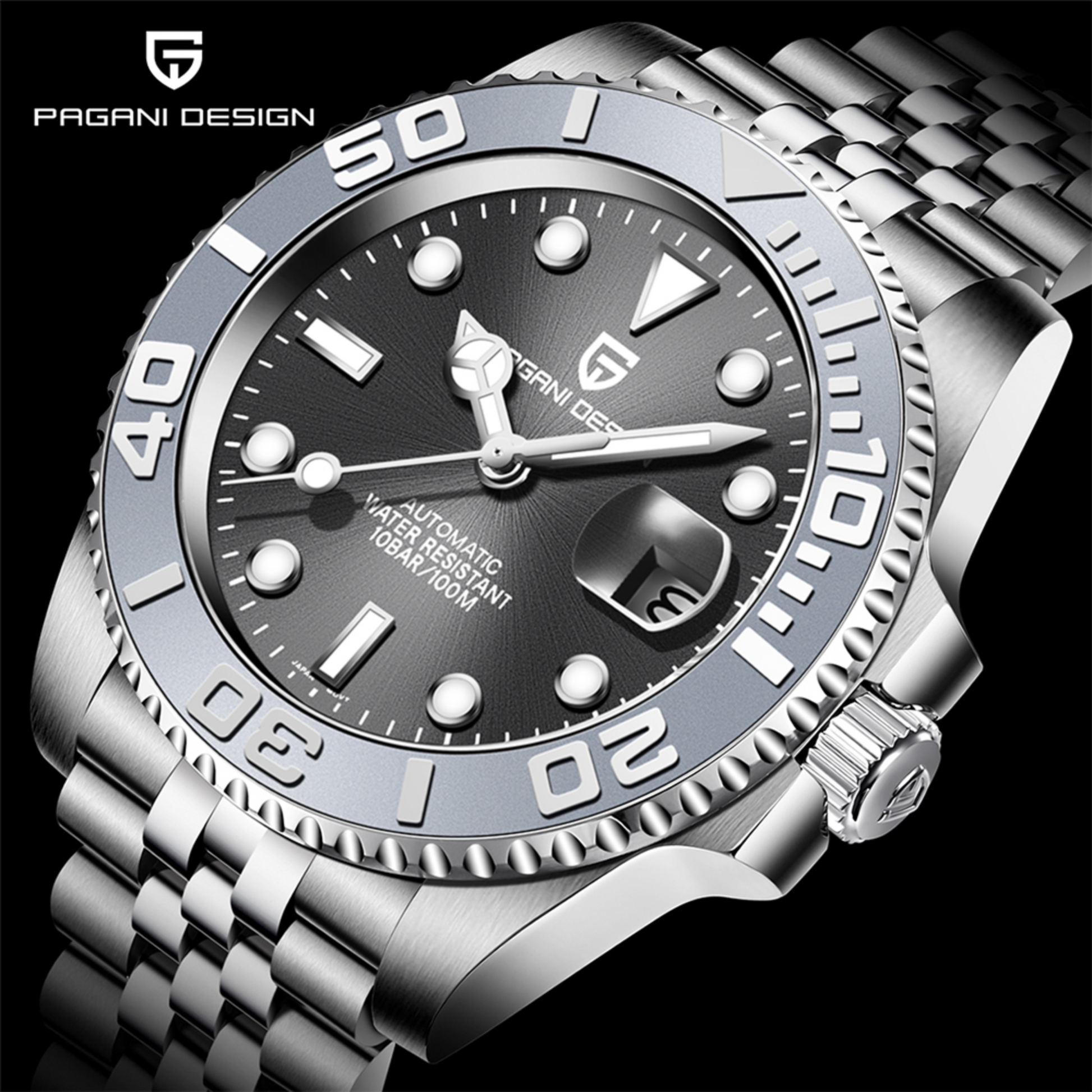 Pagani Design PD-1651 40mm Mens Automatic Waterproof Mechanical Watch with (Japanese NH-35 Movement) Yatch-Master Hommage - Grey