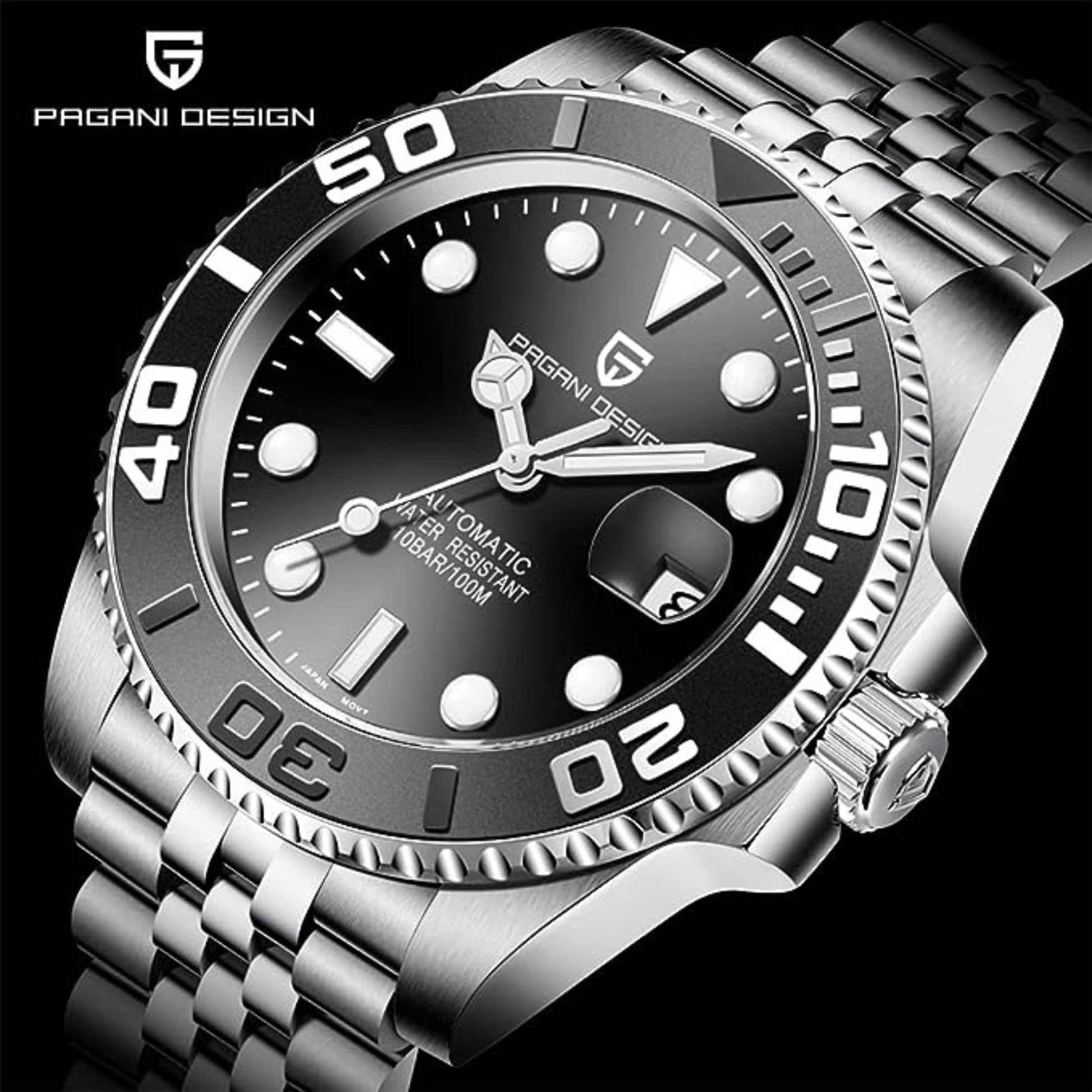 Pagani Design PD-1651 40mm Mens Automatic Waterproof Mechanical Watch (Seiko NH-35 Movement) Yatch-Master Hommage - Black