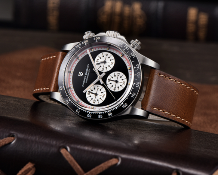 Pagani Design PD-1676 Paul Newman Chronograph Luxury Waterproof Movement (Japanese VK63) | Stainless Steel Men's 40MM Watch - Black Dial With Leather Strap