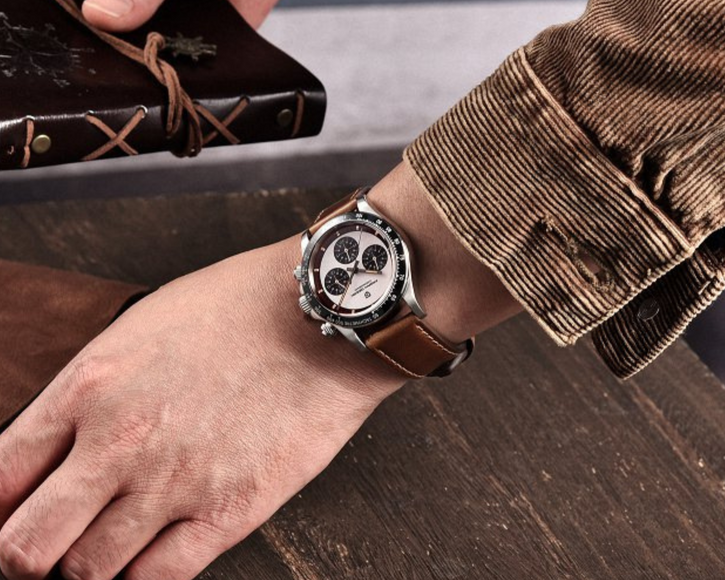 Pagani Design PD-1676 Paul Newman Chronograph Luxury Waterproof Movement (Japanese VK63) | Stainless Steel Men's 40MM Watch - White Dial With Leather Strap