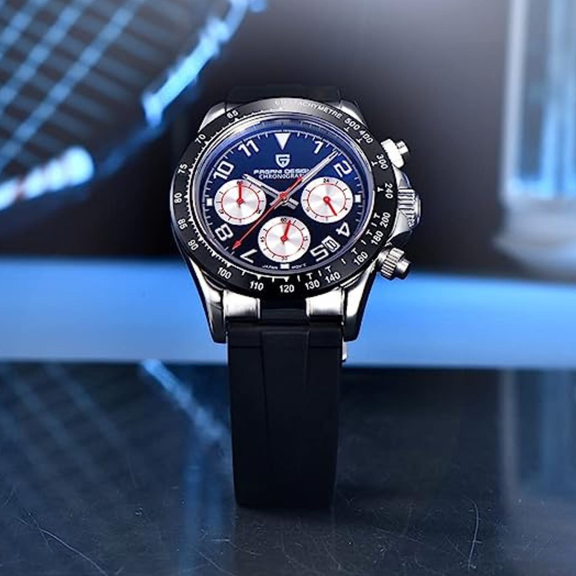 Pagani Design PD-1687 Daytona Chronograph Men's 100M Waterproof Quartz Watch 40MM Fashion Ceramic Bezel New Style Sapphire Crystal Stopwatch - Silver Blue