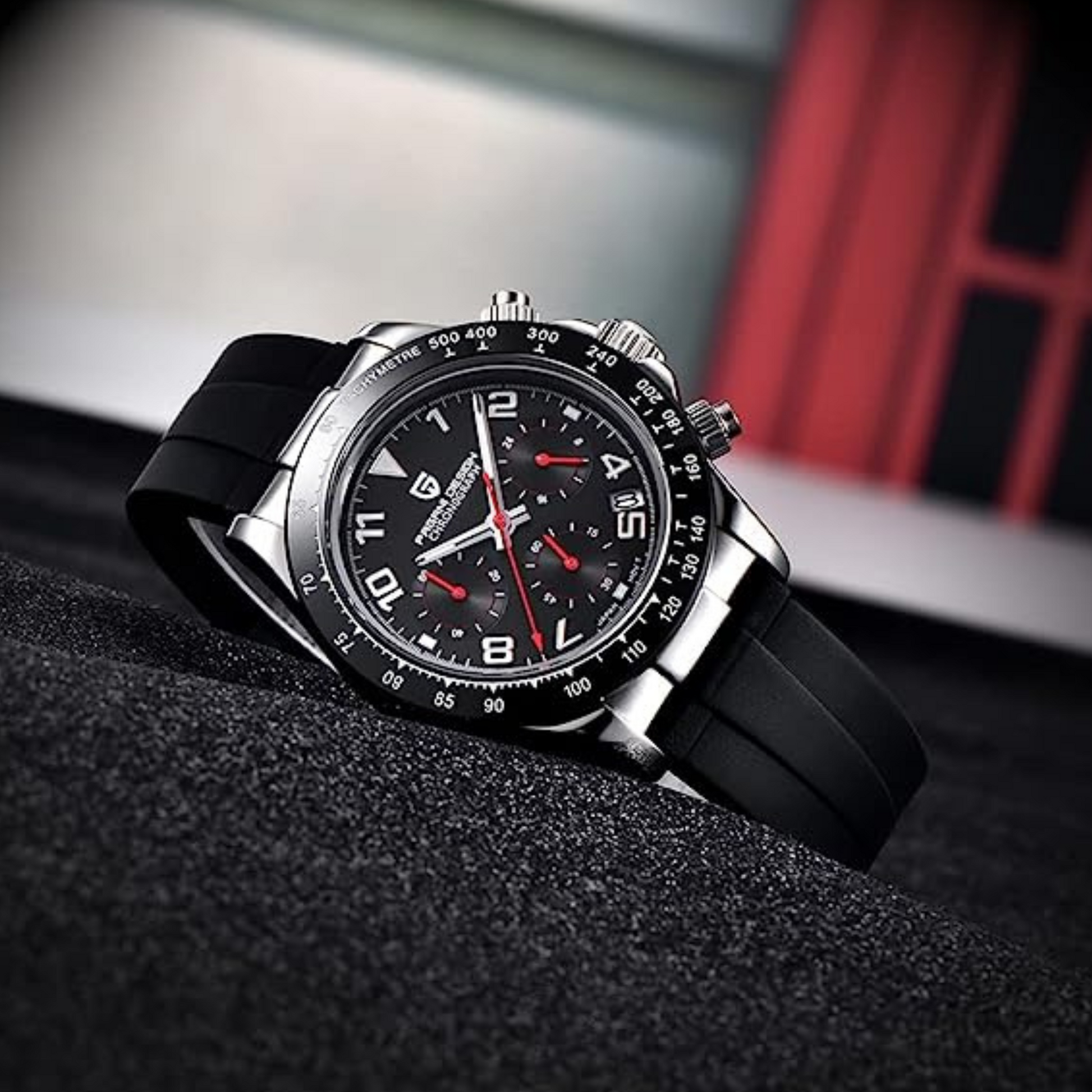 Pagani Design PD-1687 Daytona Chronograph Men's 100M Waterproof Quartz Watch 40MM Fashion Ceramic Bezel New Style Sapphire Crystal Stopwatch - Silver Black