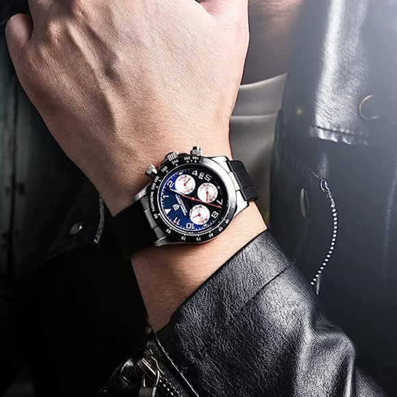 Pagani Design PD-1687 Daytona Chronograph Men's 100M Waterproof Quartz Watch 40MM Fashion Ceramic Bezel New Style Sapphire Crystal Stopwatch - Silver Blue