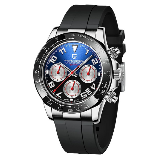 Pagani Design PD-1687 Daytona Chronograph Men's 100M Waterproof Quartz Watch 40MM Fashion Ceramic Bezel New Style Sapphire Crystal Stopwatch - Silver Blue