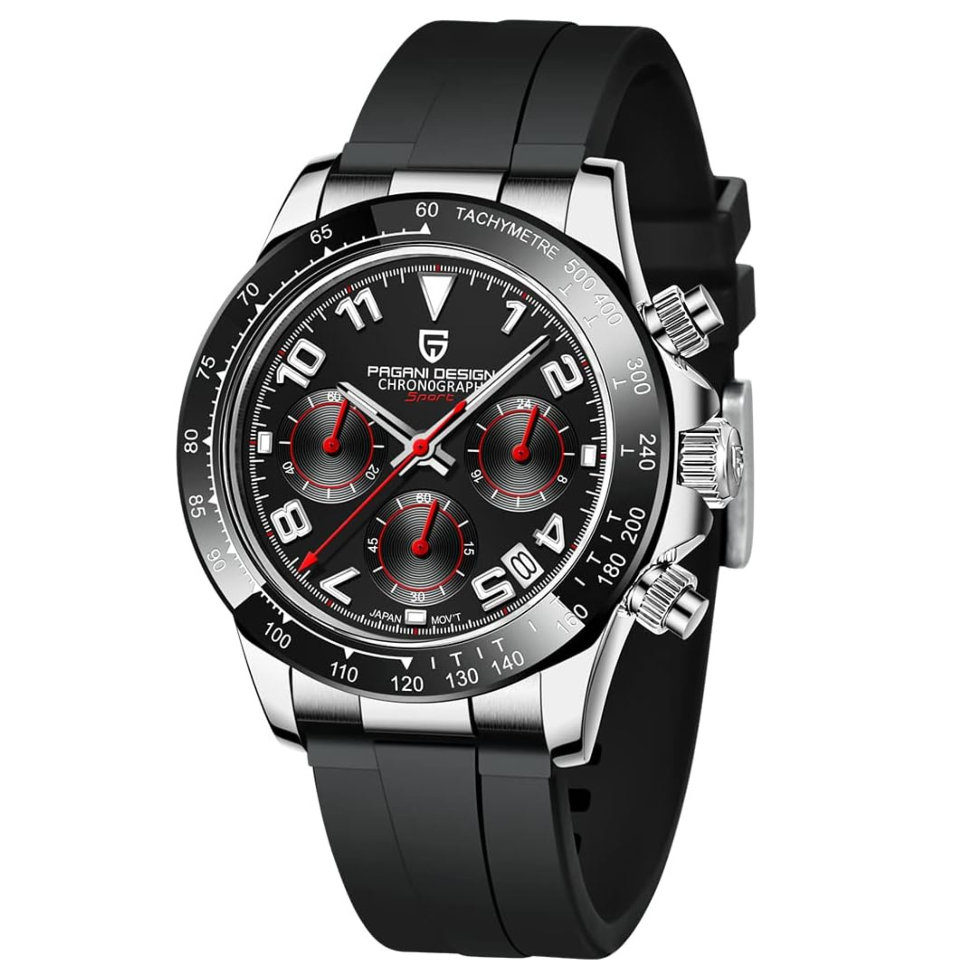Pagani Design PD-1687 Daytona Chronograph Men's 100M Waterproof Quartz Watch 40MM Fashion Ceramic Bezel New Style Sapphire Crystal Stopwatch - Silver Black