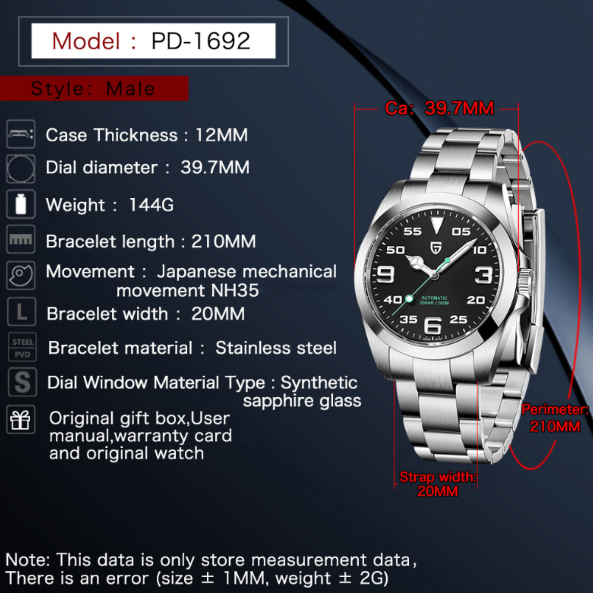 Pagani Design PD-1692 39.7 MM (Japan NH35 Automatic Movement) Mechanical Watch Stainless Steel Watch - New Air King V2