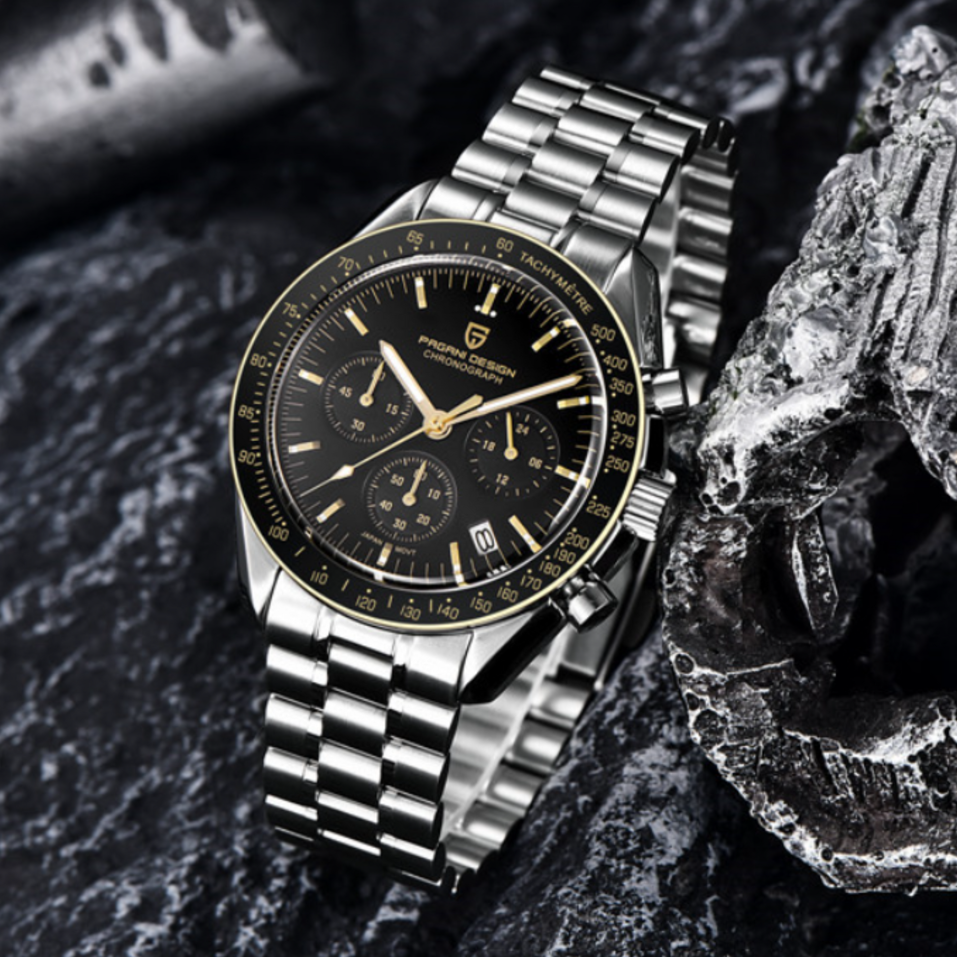 Pagani Design PD-1701 40mm Mens  Waterproof Watch with Seiko VK-63 Movement - Golden hands