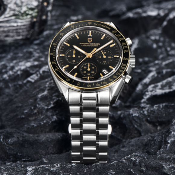 Pagani Design PD-1701 40mm Mens  Waterproof Watch with Seiko VK-63 Movement - Golden hands