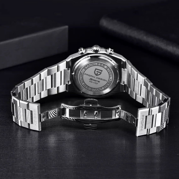 Pagani Design PD-1707 Royal Oak Men's 40mm Seiko VK63 Movement Watch 100M Waterproof Sapphire Crystal Stainless Steel Luminous Watch - Black Dial