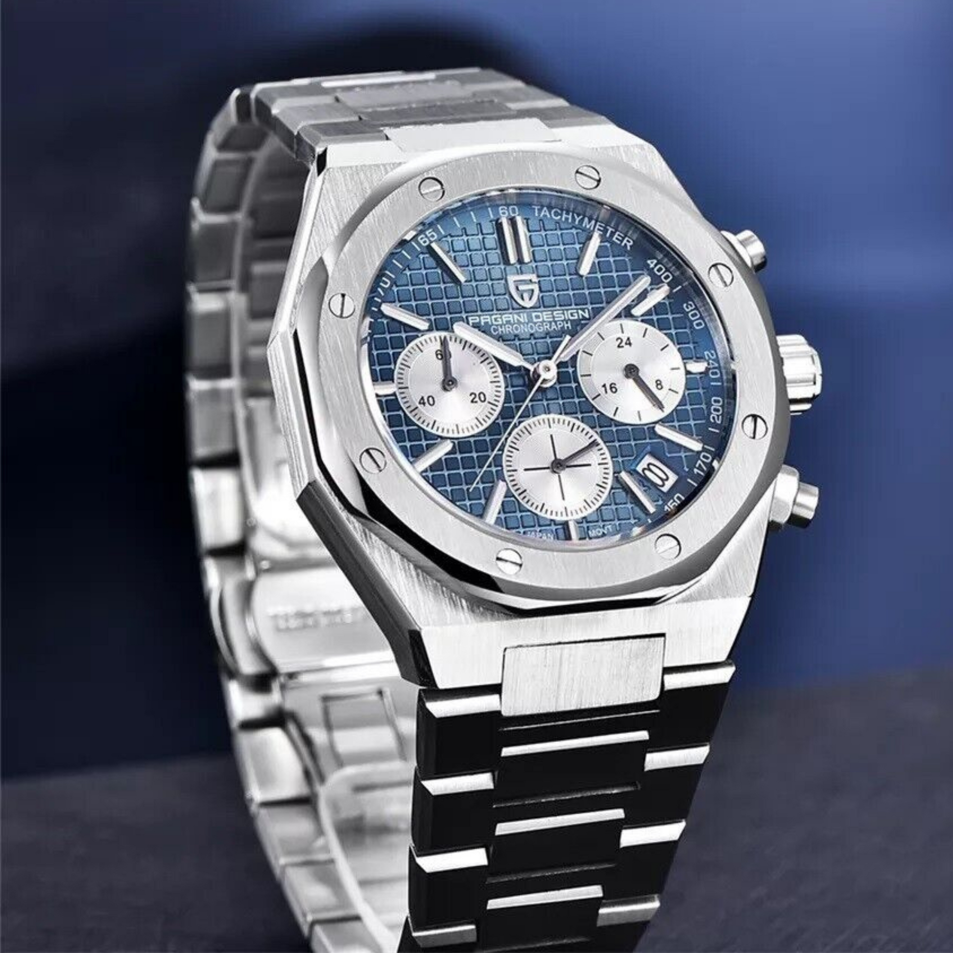 Pagani Design PD-1707 Royal Oak Men's 40mm Seiko VK63 Movement Watch 100M Waterproof Sapphire Crystal Stainless Steel Luminous Watch - Blue Dial