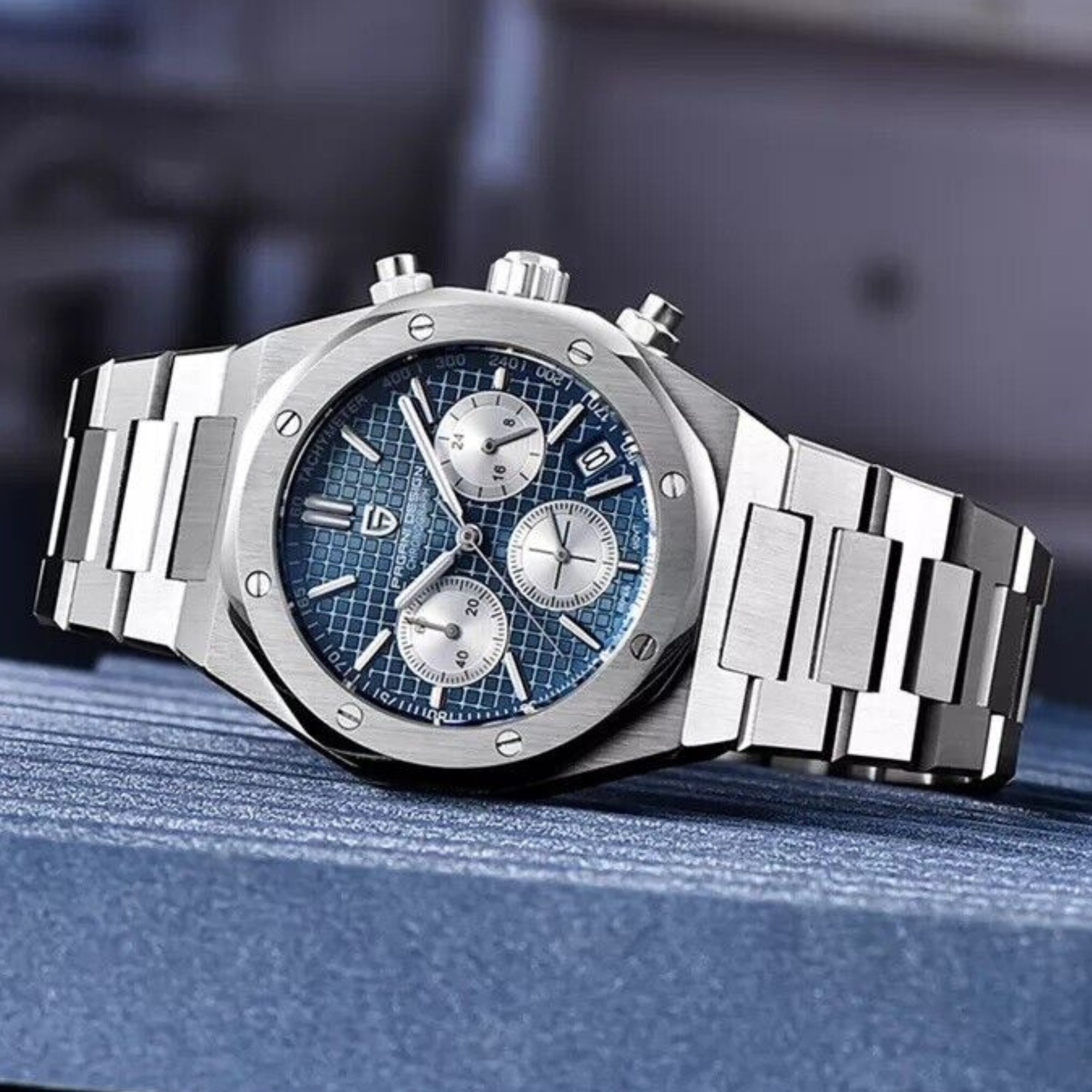 Pagani Design PD-1707 Royal Oak Men's 40mm Seiko VK63 Movement Watch 100M Waterproof Sapphire Crystal Stainless Steel Luminous Watch - Blue Dial