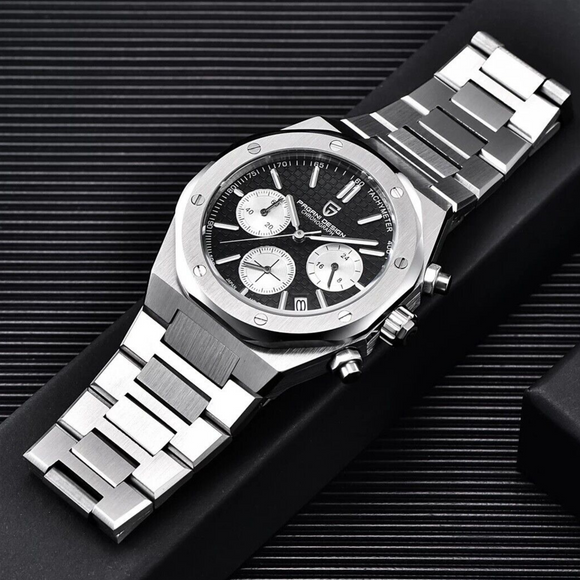 Pagani Design PD-1707 Royal Oak Men's 40mm Seiko VK63 Movement Watch 100M Waterproof Sapphire Crystal Stainless Steel Luminous Watch - Black Dial
