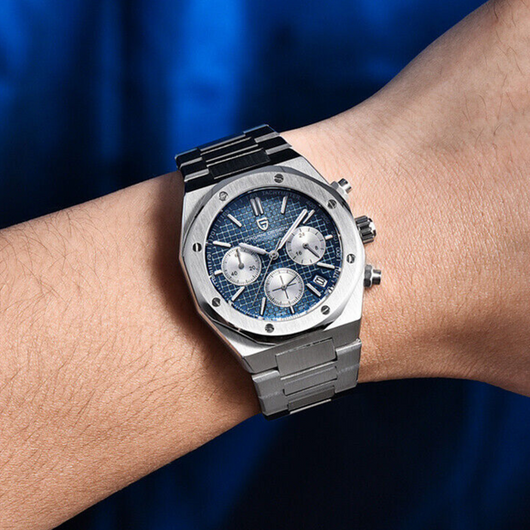 Pagani Design PD-1707 Royal Oak Men's 40mm Seiko VK63 Movement Watch 100M Waterproof Sapphire Crystal Stainless Steel Luminous Watch - Blue Dial