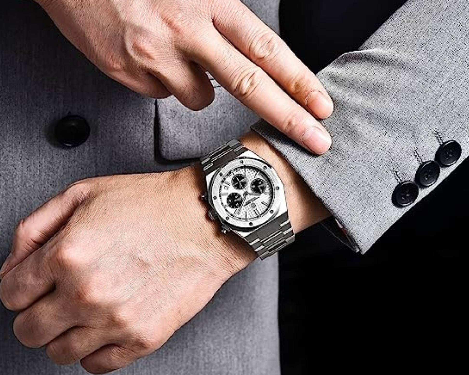 Pagani Design PD-1707 Royal Oak Men's 40mm Seiko VK63 Movement Watch 100M Waterproof Sapphire Crystal Stainless Steel Luminous Watch - White Dial