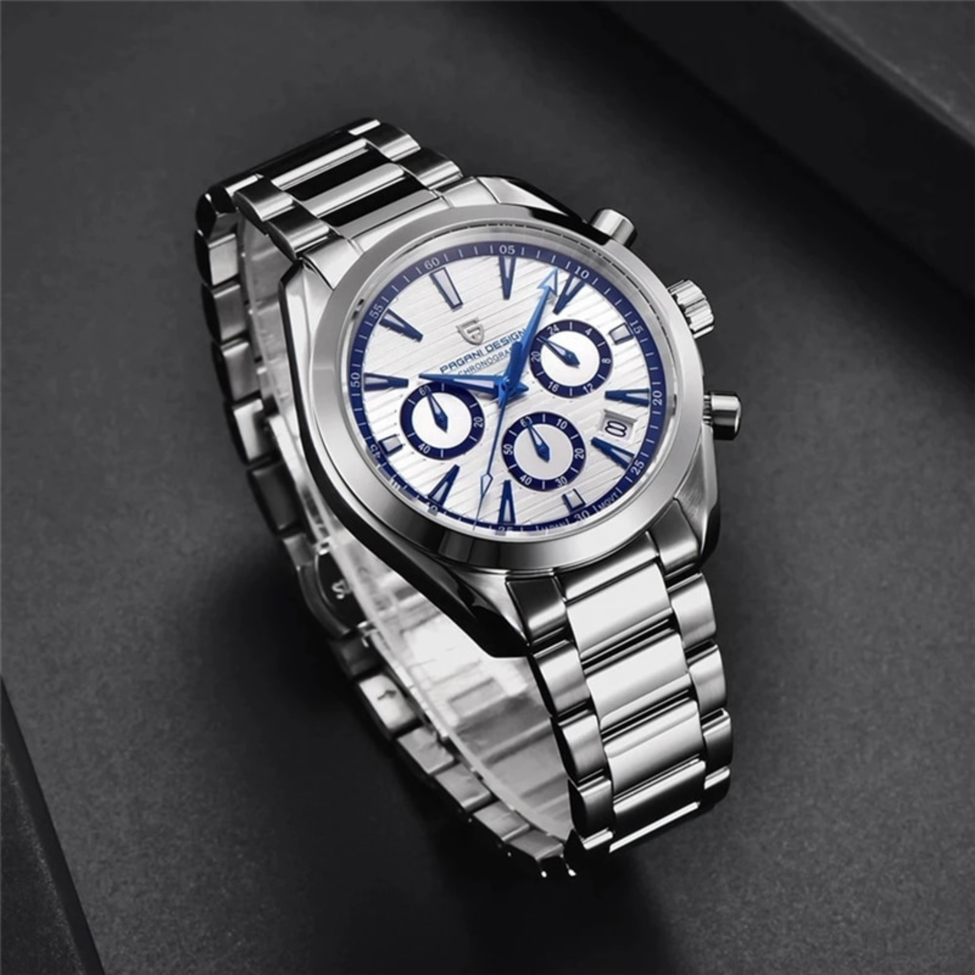 Pagani Design PD-1712 Chronograph Luxury Waterproof Stainless Steel Men's Watch 40MM Watch (Movement Japanese VK63) White Dial