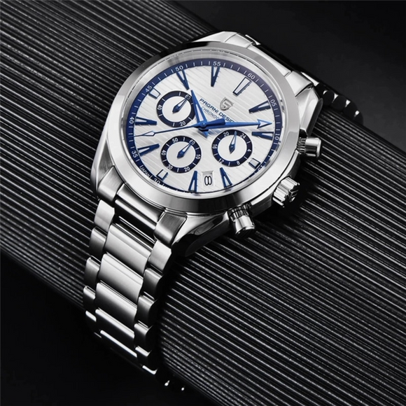 Pagani Design PD-1712 Chronograph Luxury Waterproof Stainless Steel Men's Watch 40MM Watch (Movement Japanese VK63) White Dial