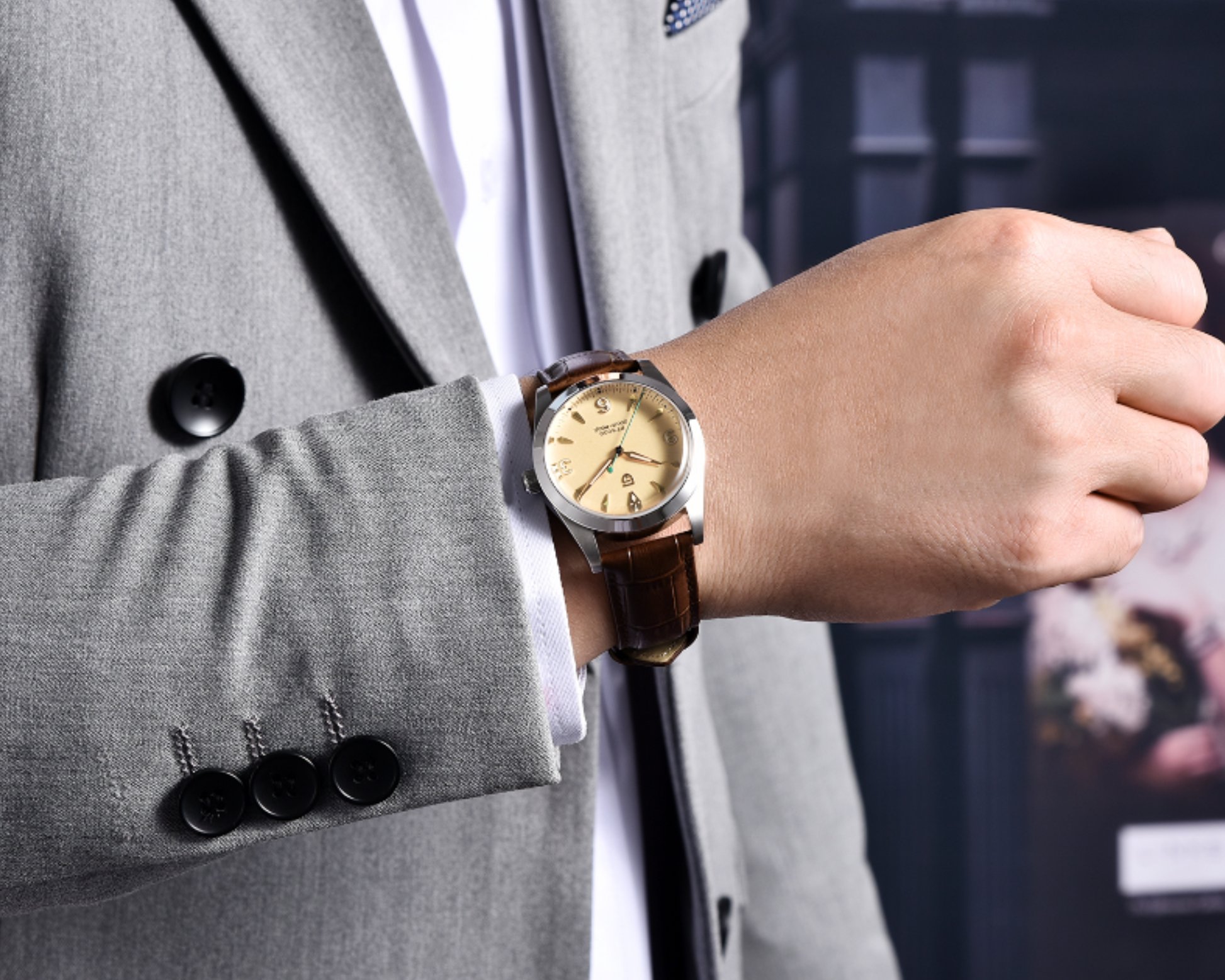 Pagani Design PD-1723 Air King 36 mm 200 m Waterproof PT5000 Automatic Mechanical Watch AR Sapphire crystal Luminous Stainless steel Business Watch - Salmon Dial with Leather Strap