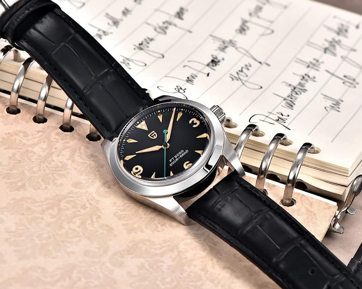 Pagani Design PD-1723 Air King 36 mm 200 m Waterproof PT5000 Automatic Mechanical Watch AR Sapphire crystal Luminous Stainless steel Business Watch - Black Dial with Leather Strap