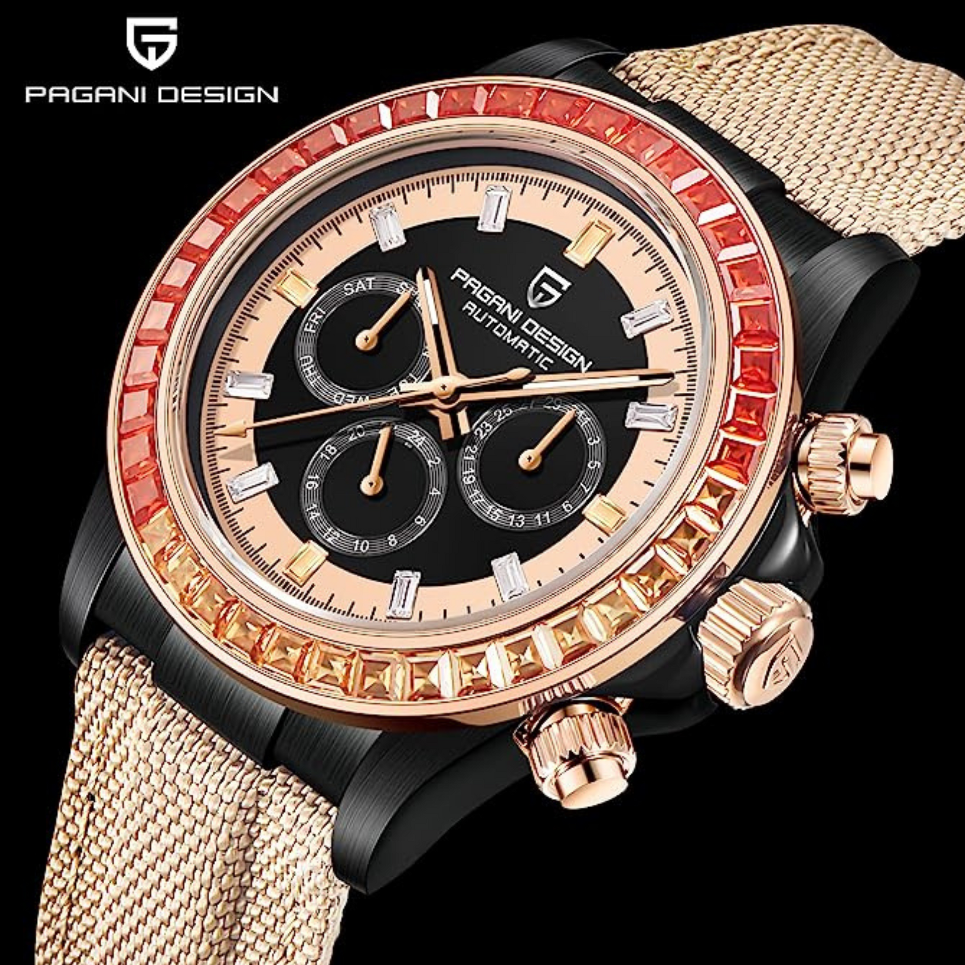 Pagani Design PD-1732 Watches for Men Luxury Automatic Mechanical Watch 40mm Rainbow Bezel Casual Fashion Sport Chronograph Wristwatches Waterproof 200M - Brown