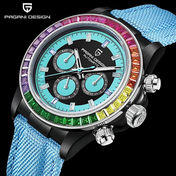 Pagani Design PD-1732 Watches for Men Luxury Automatic Mechanical Watch 40mm Rainbow Bezel Casual Fashion Sport Chronograph Wristwatches Waterproof 200M - Blue