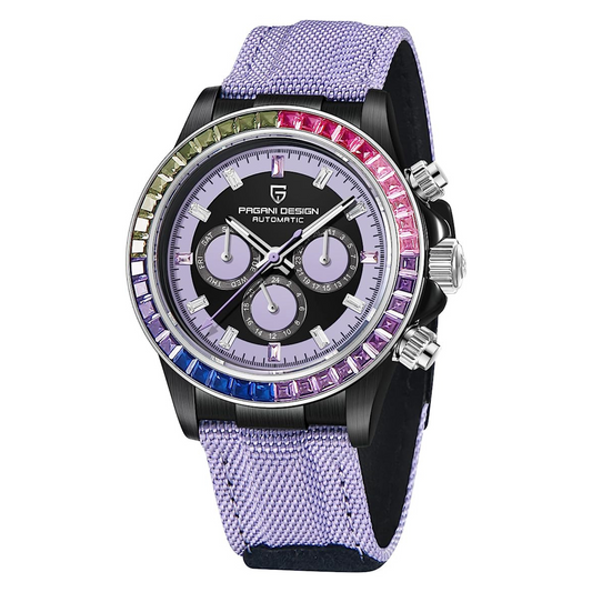 Pagani Design PD-1732 Watches for Men Luxury Automatic Mechanical Watch 40mm Rainbow Bezel Casual Fashion Sport Chronograph Wristwatches Waterproof 200M - Purple