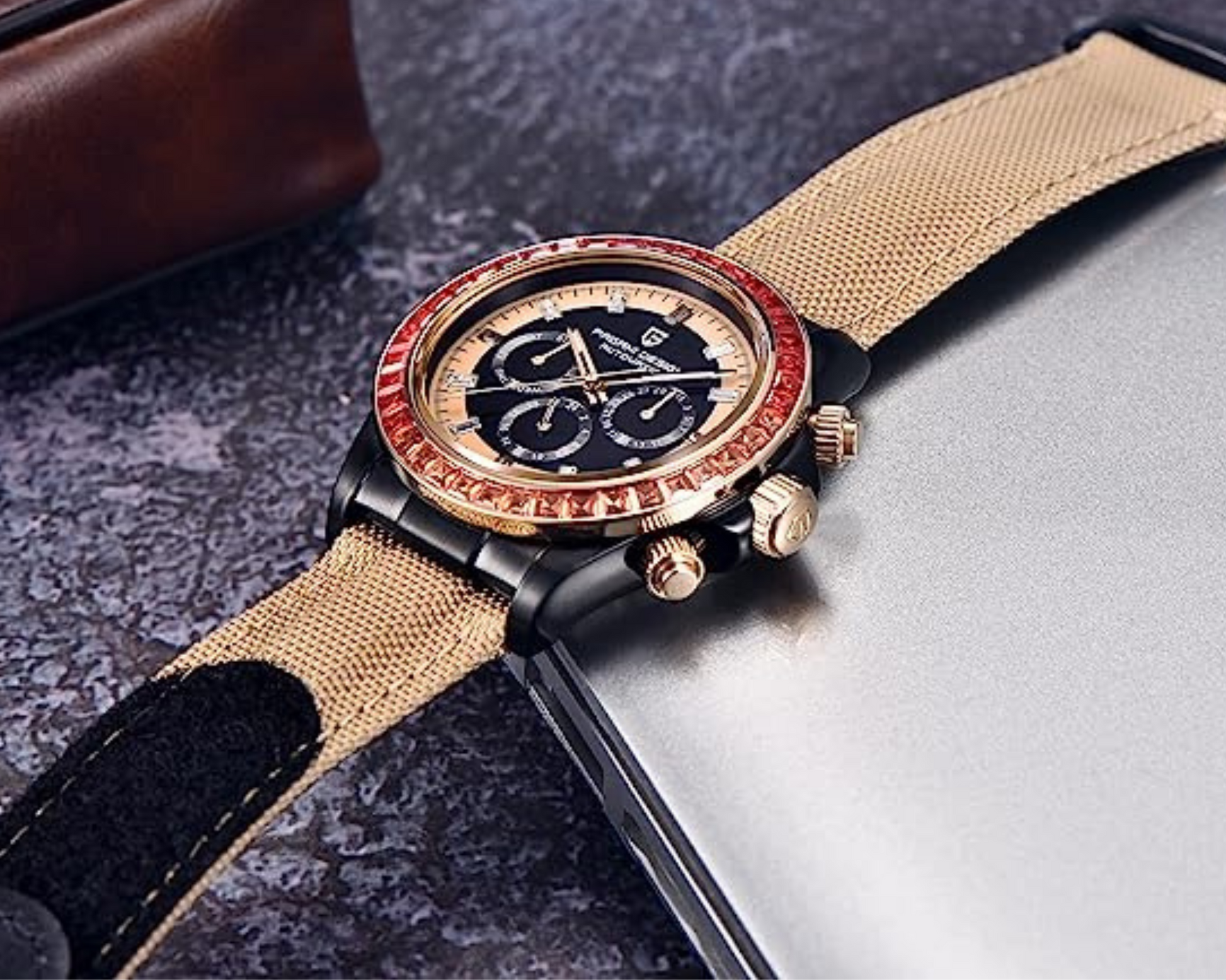 Pagani Design PD-1732 Watches for Men Luxury Automatic Mechanical Watch 40mm Rainbow Bezel Casual Fashion Sport Chronograph Wristwatches Waterproof 200M - Brown
